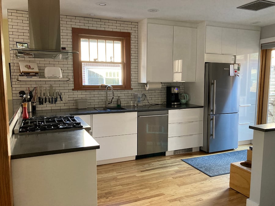 Light, open and kitchen stocked with basics for cooking at home