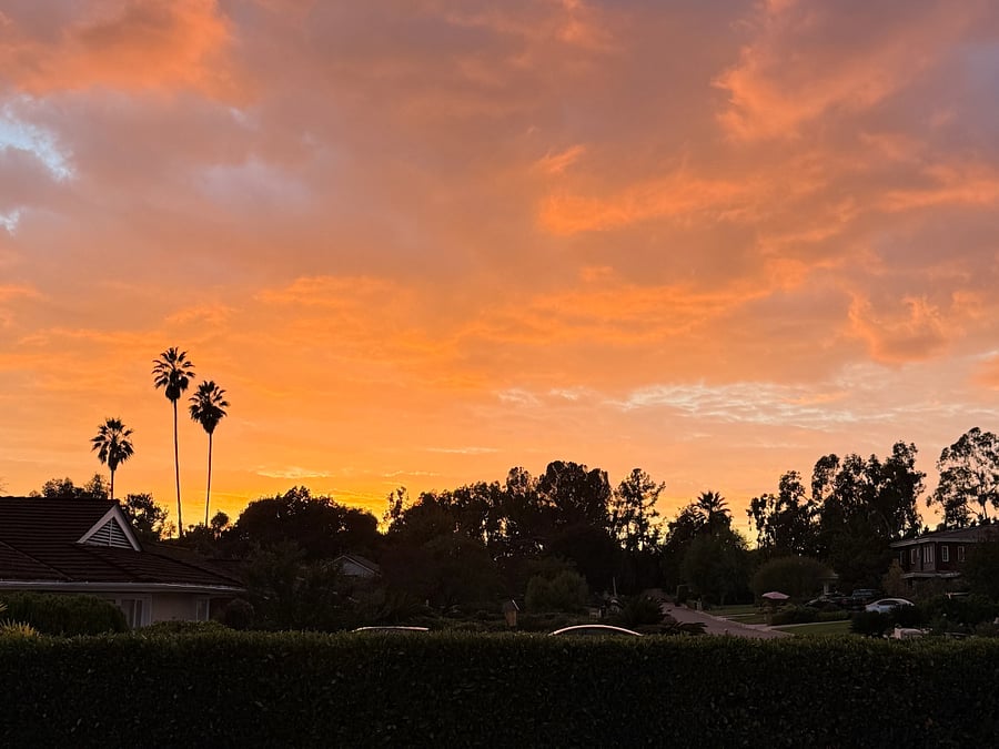 Sunset view from the front of the house.