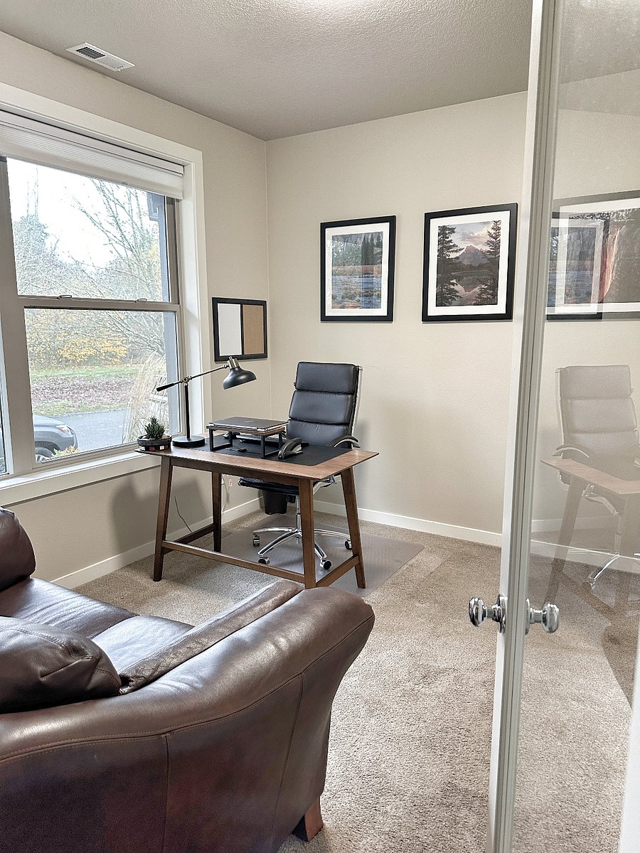Office/Den with desk, chair & leather loveseat