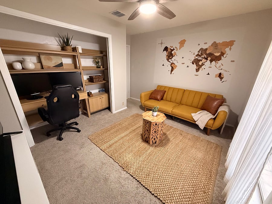 Flex room with convertible sofa.