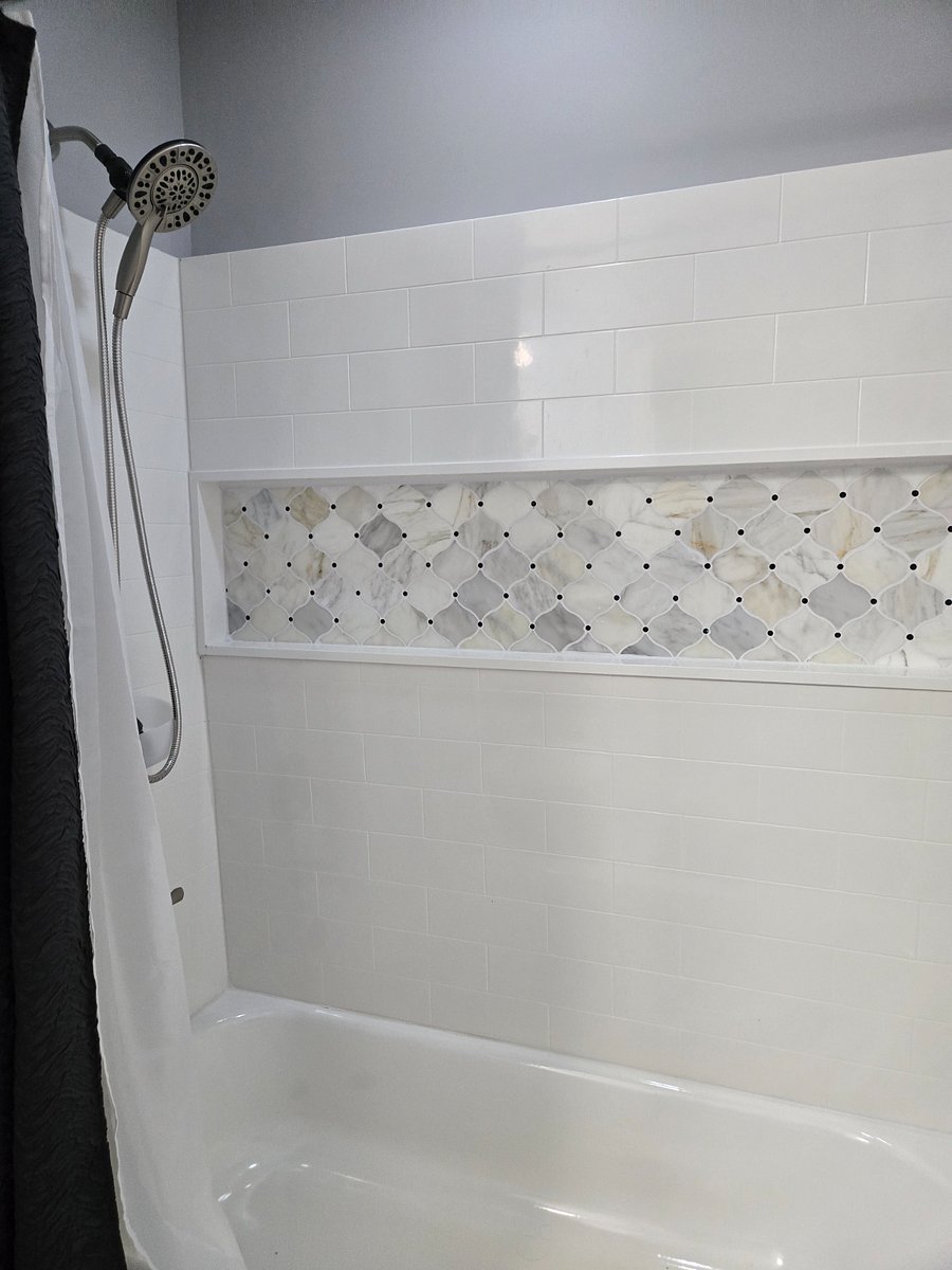 Shower tub combination with large shampoo nook built in
