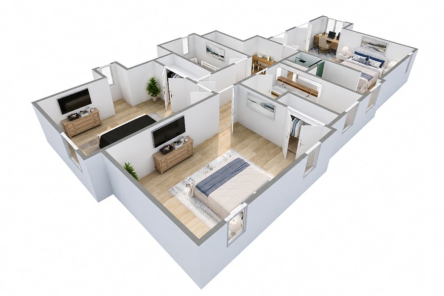 3D Floorplan of Upstairs 4 Bedroom and 2 Baths