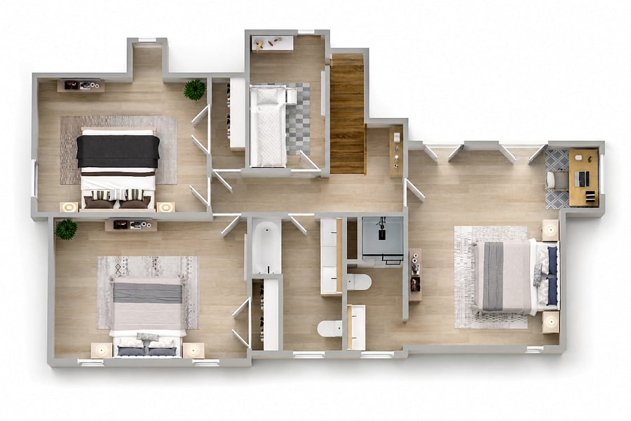 3D Floorplan of Upstairs 4 Bedroom and 2 Baths
