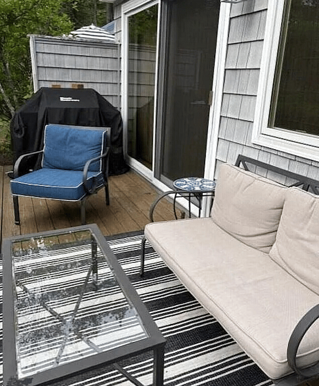 Furnished deck off living space.