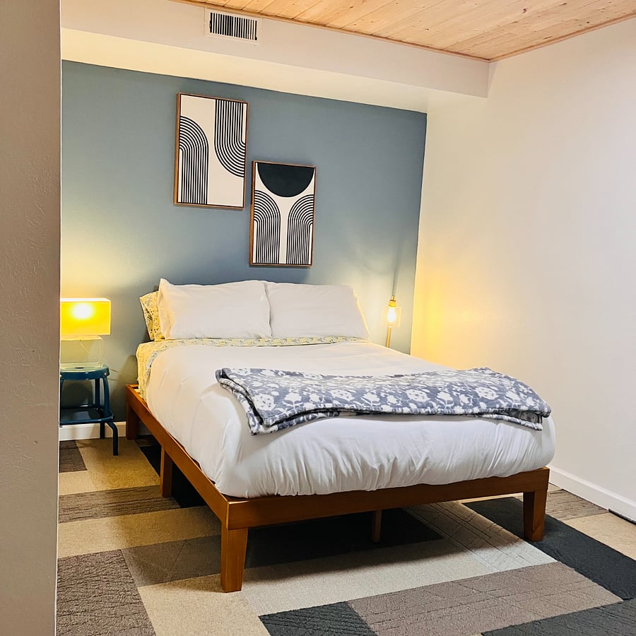 Full sized bed in bedroom + twin bed if needed lower level