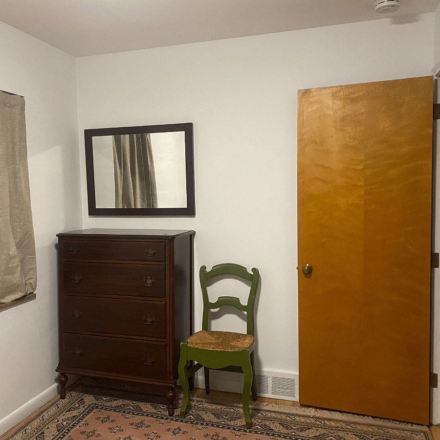 Second bedroom dresser. Bed is on its way! Hardwood floors. Blackout curtains.
