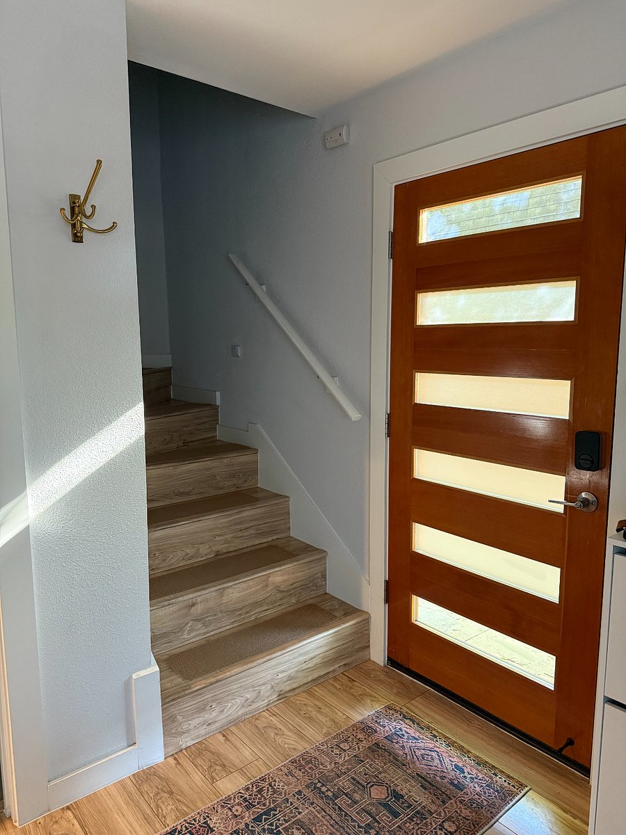 There are stairs up to the second floor.
