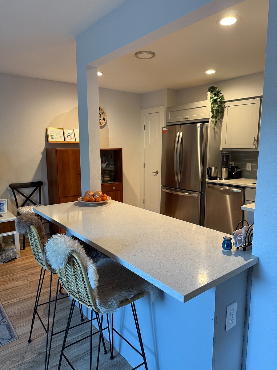 Fully open concept kitchen/living/dining area.
