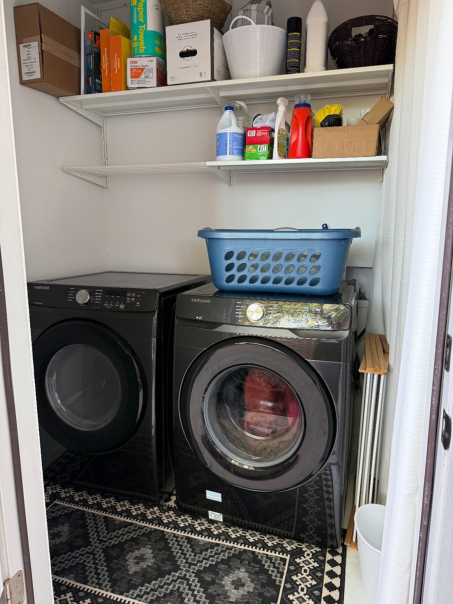 Full washer & dryer with detergent provided.