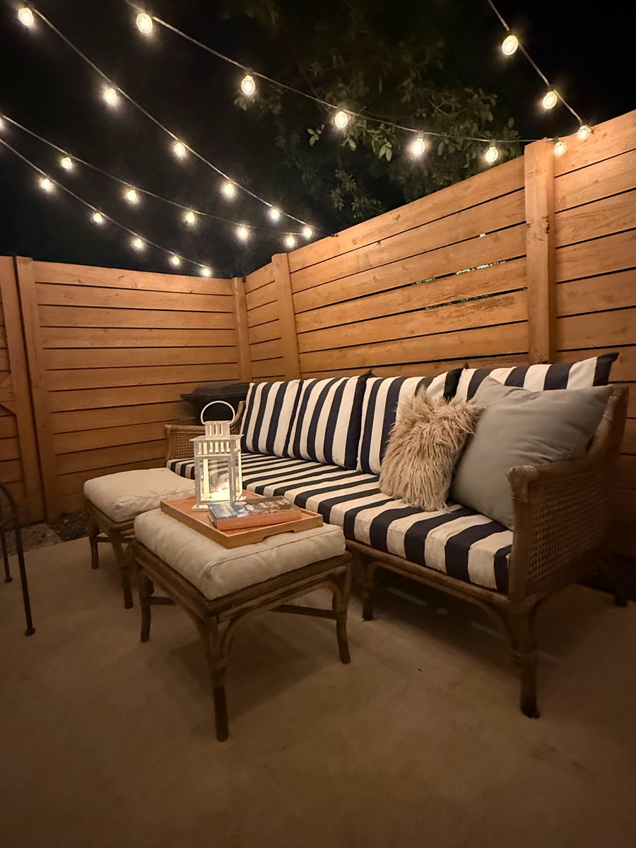 Cozy bistro lights on the patio are automatic. No need to turn them off and on.
