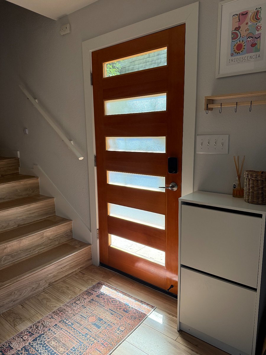 No shoes inside please. Instead, put them in the shoe cabinet right inside the front door.