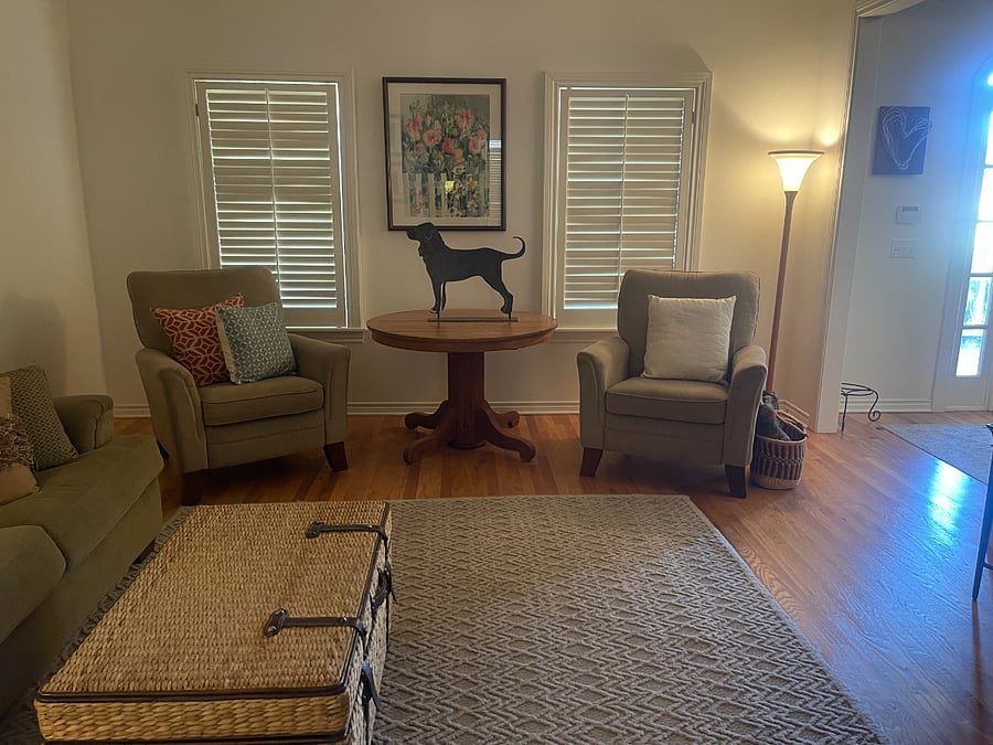 Downstairs living are with TV sitting area.