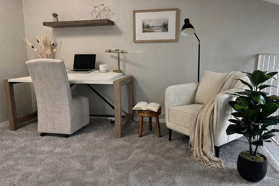 Dedicated office area with a reading nook