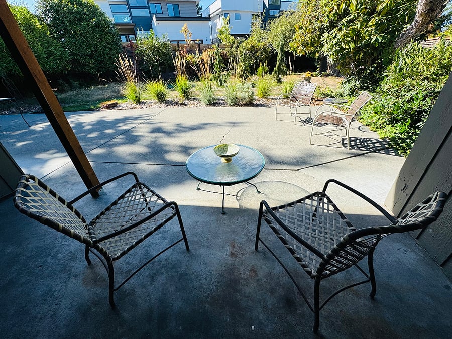 Covered sitting area in back