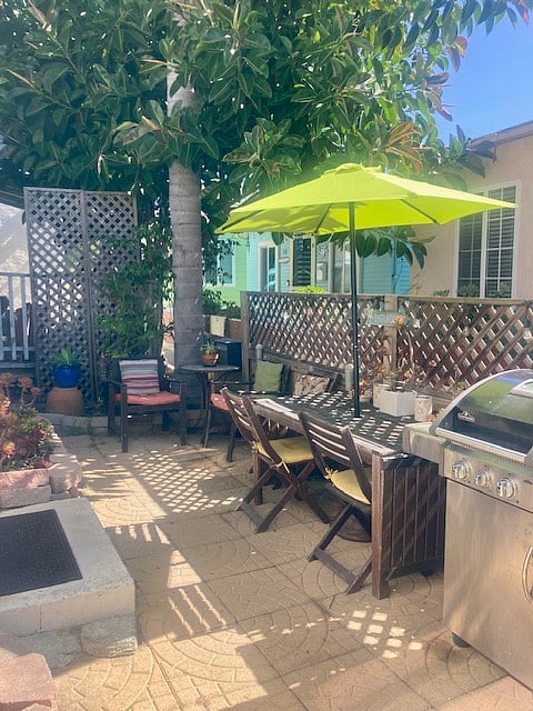 Patio off front of house
