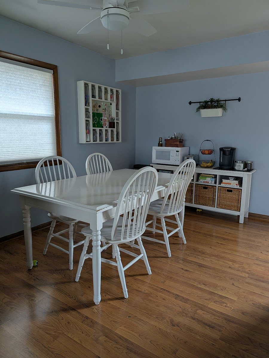 Dining room with buffet table (microwave and coffee maker available for use).