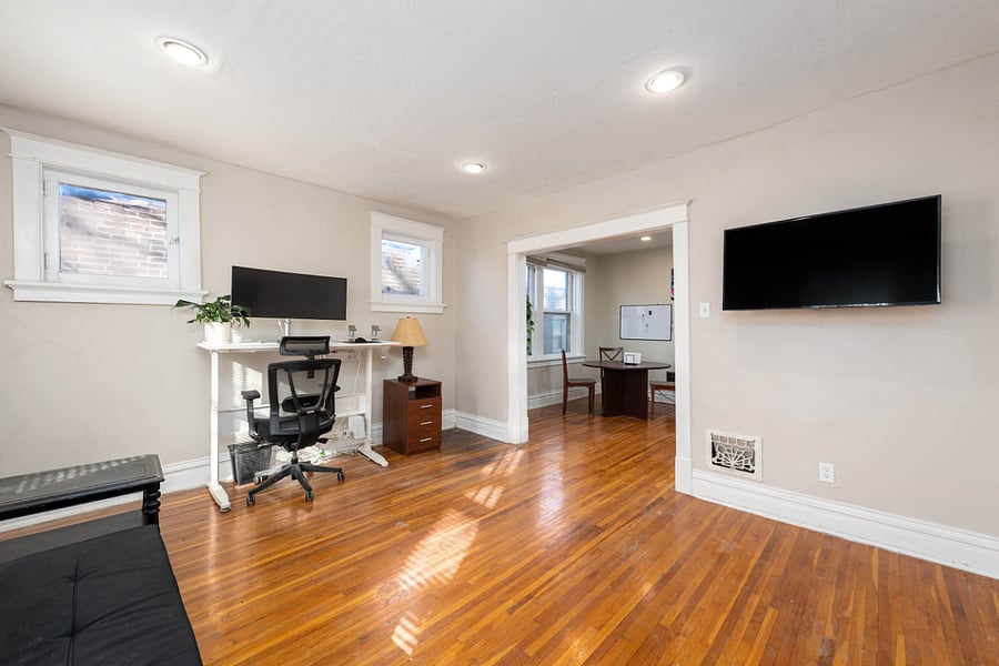 Living Room and Dinning room with Height-adjustable desk