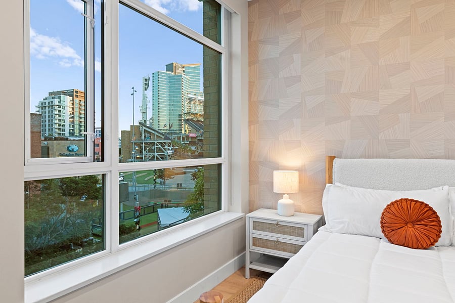 2nd floor primary bedroom, overlooks Gallagher Square.