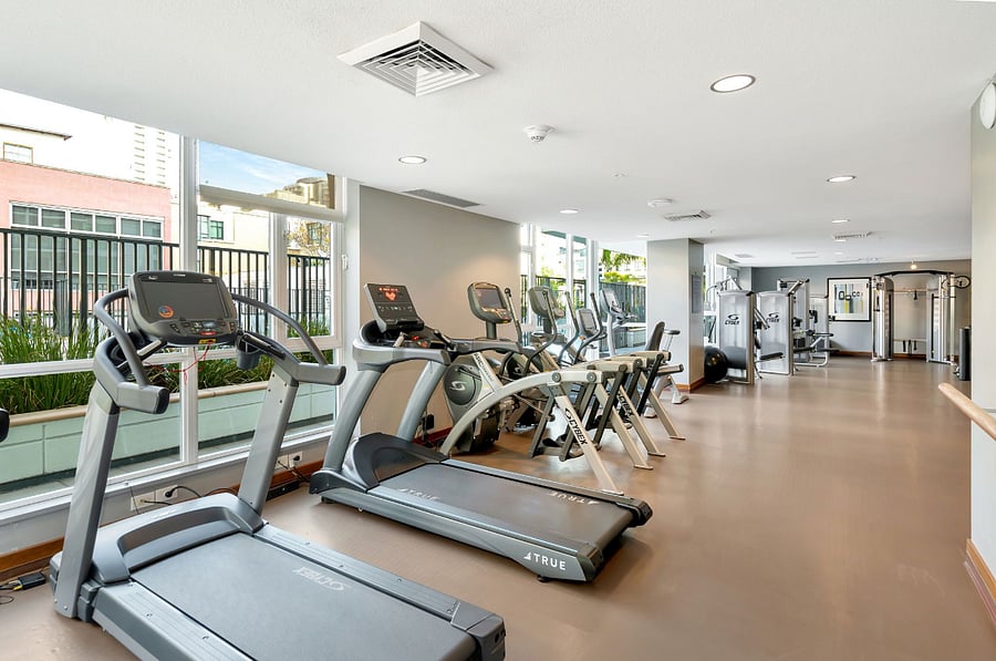 Legend gym, located off the pool just outside of the front door, on the 2nd floor of Legend.