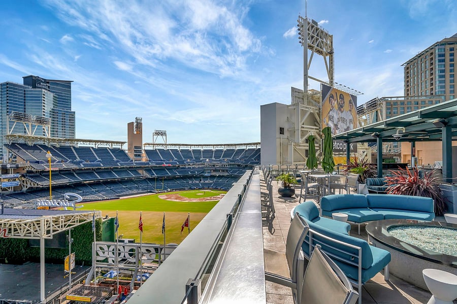 Legend Common Area Sky deck looks directly onto Petco Field for games, concerts and events.