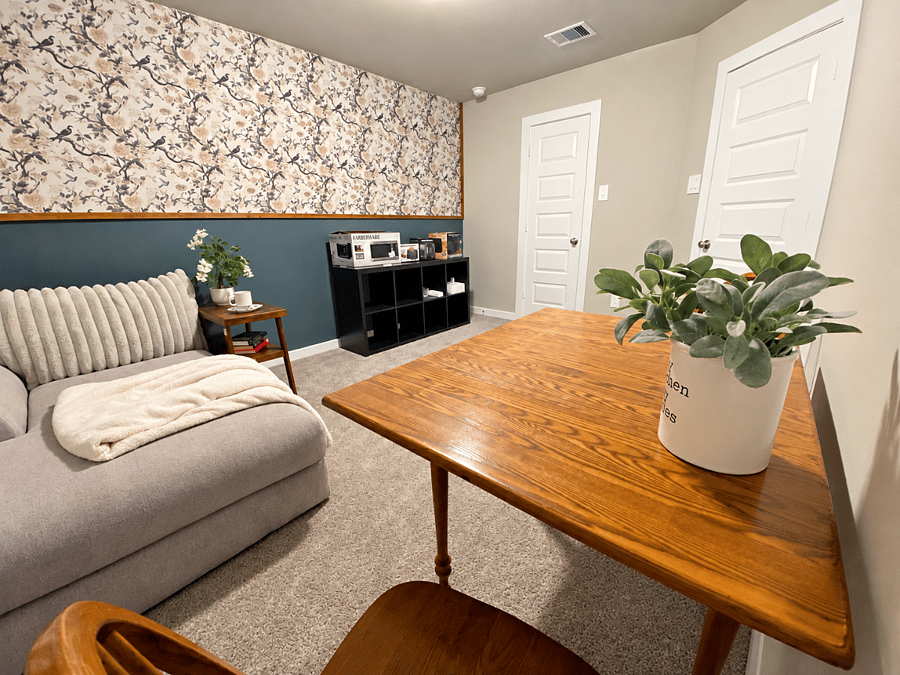 second room converted into your own private living space,with a cozy lounge area,dining space and kitchenette-separate from the bedroom