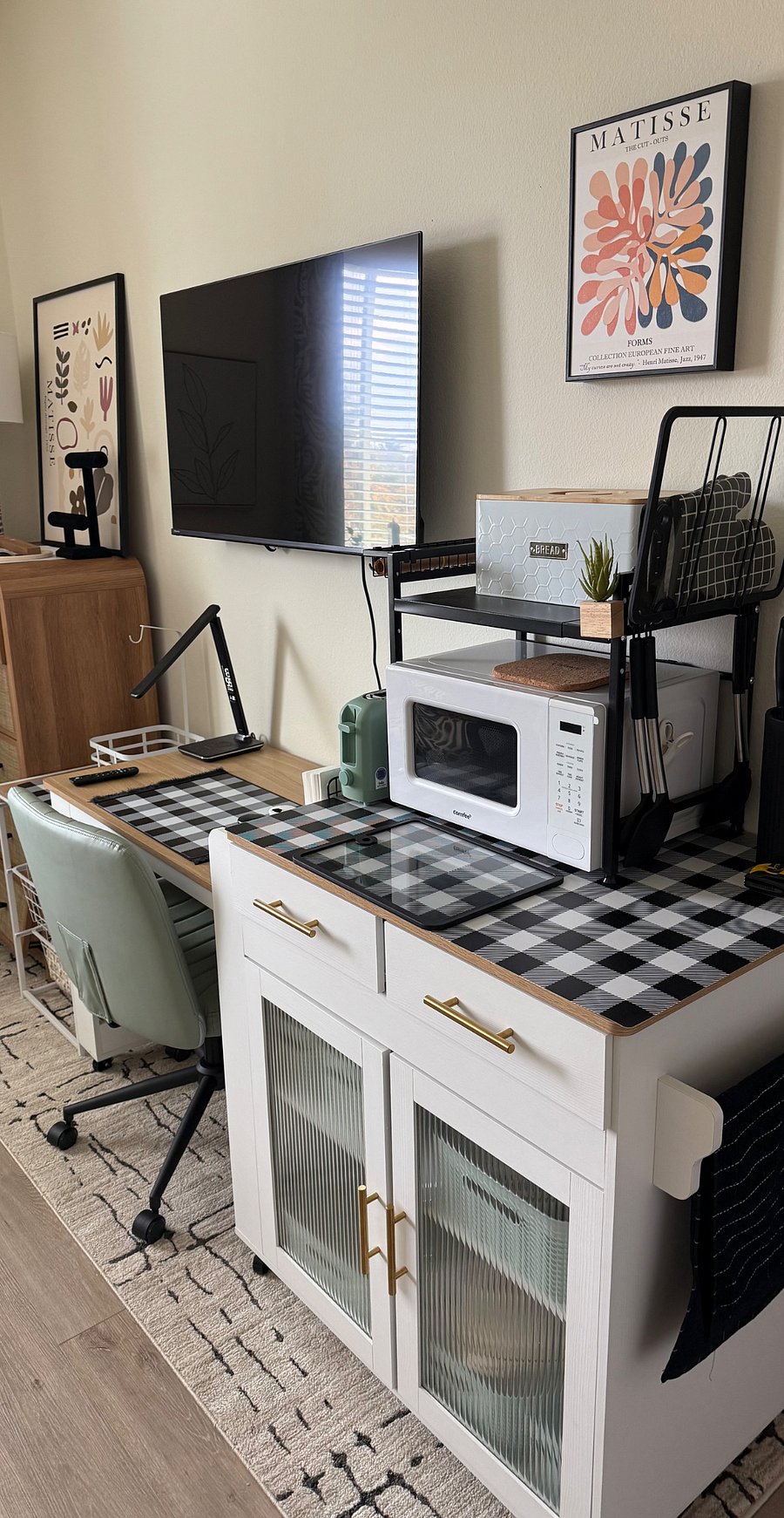 Storage unit with counter top and table