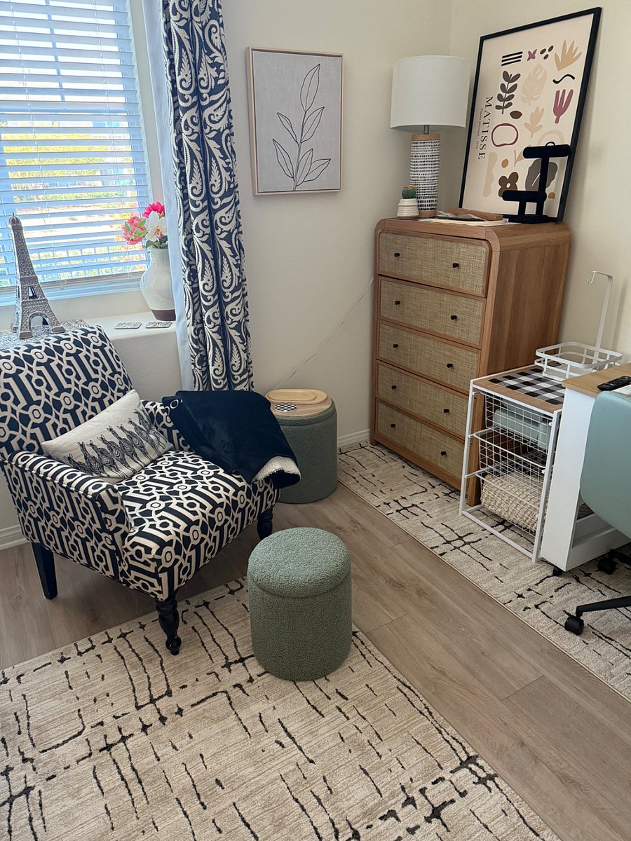 Armchair with nesting footstool and mini side table