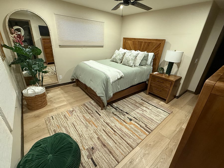Jr. master suite has en suite bathroom and smart TV.