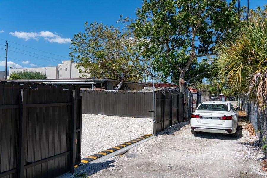Sliding Gate Parking Entrance Day View from South to North