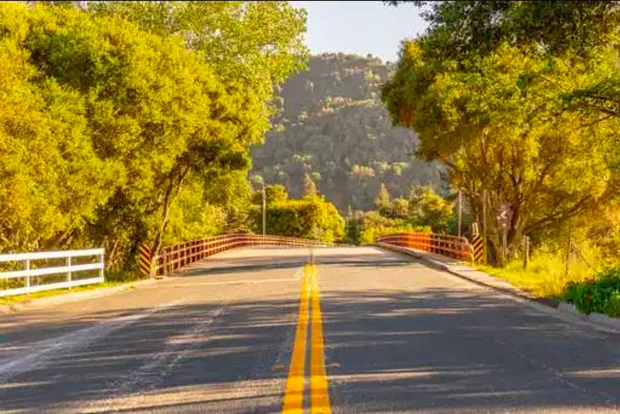 Robinson Canyon Road is 12 miles long and ends at White Rock. Our home is only 1.5 miles up into the sun, so look at your odometer.