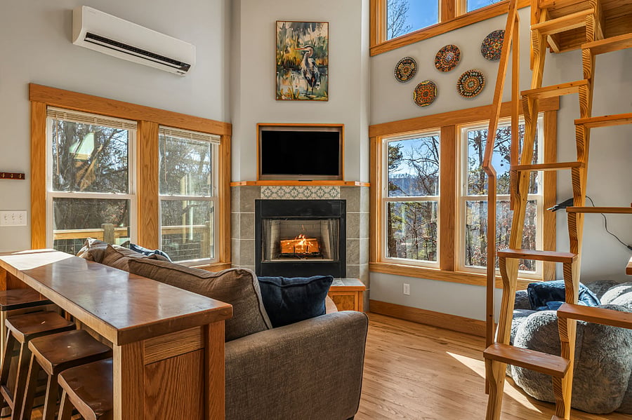 Main living space viewed from range in kitchen