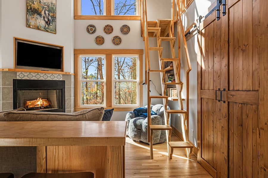 Main living space, viewed from kitchen