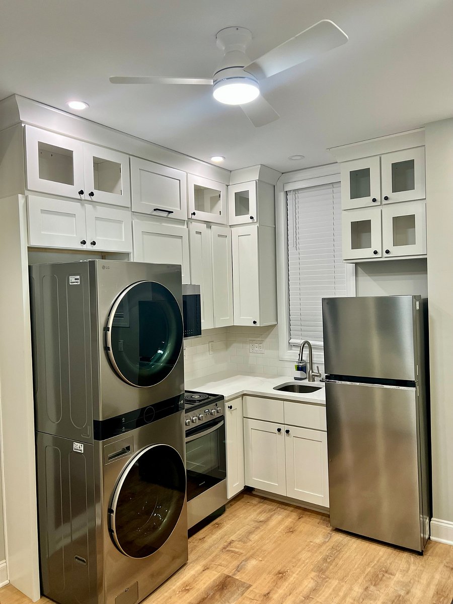 Full kitchen with new appliances and ceiling fan