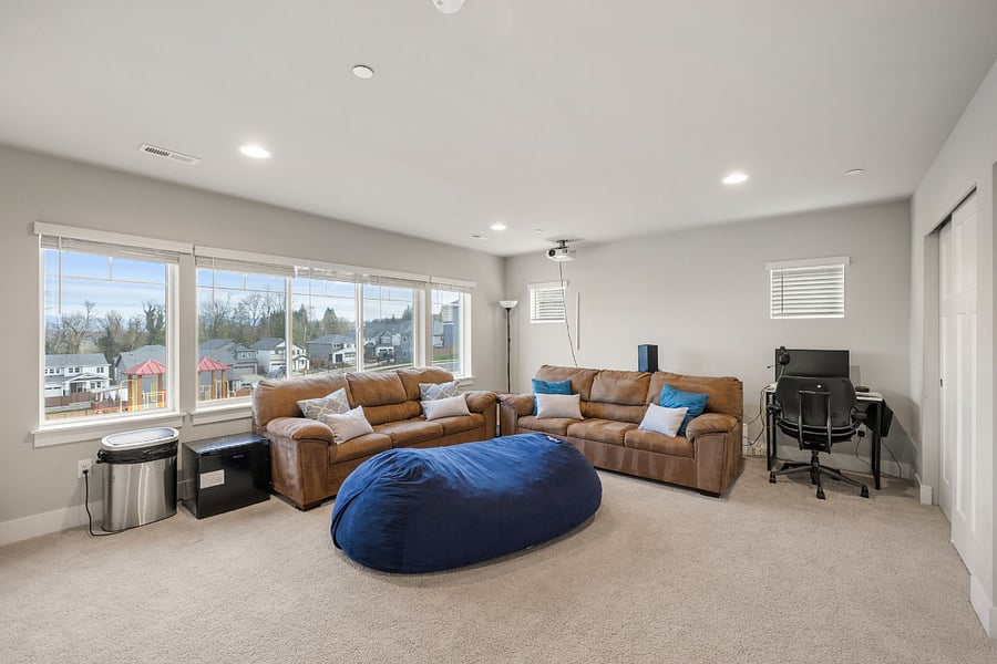 Media room with sweeping views of the cascade mountains