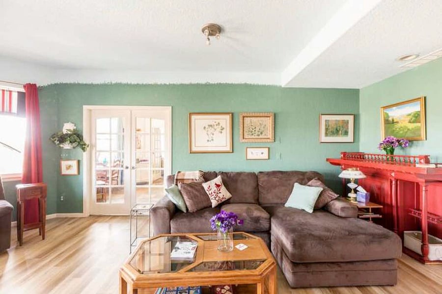 Comfortable sectional sofa for unwinding after long shifts.
