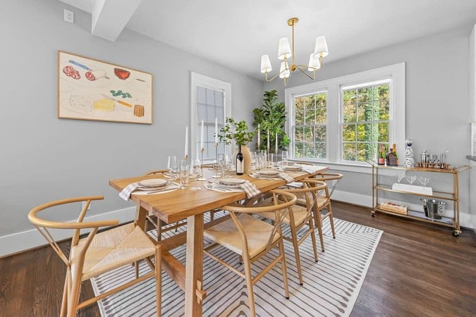 Spacious dining room with 8 seater table
