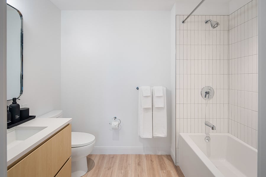 Soft tones and sleek fixtures elevate this peaceful space.
Your personal retreat for unwinding and resetting.