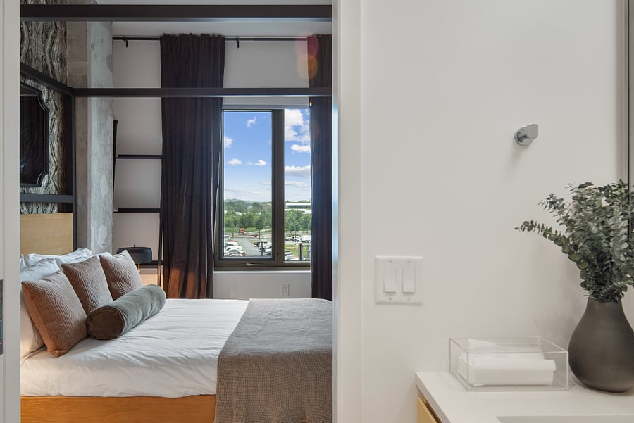 Soft textures, warm tones, and a sense of quiet luxury.
This bedroom invites you to unwind and recharge.