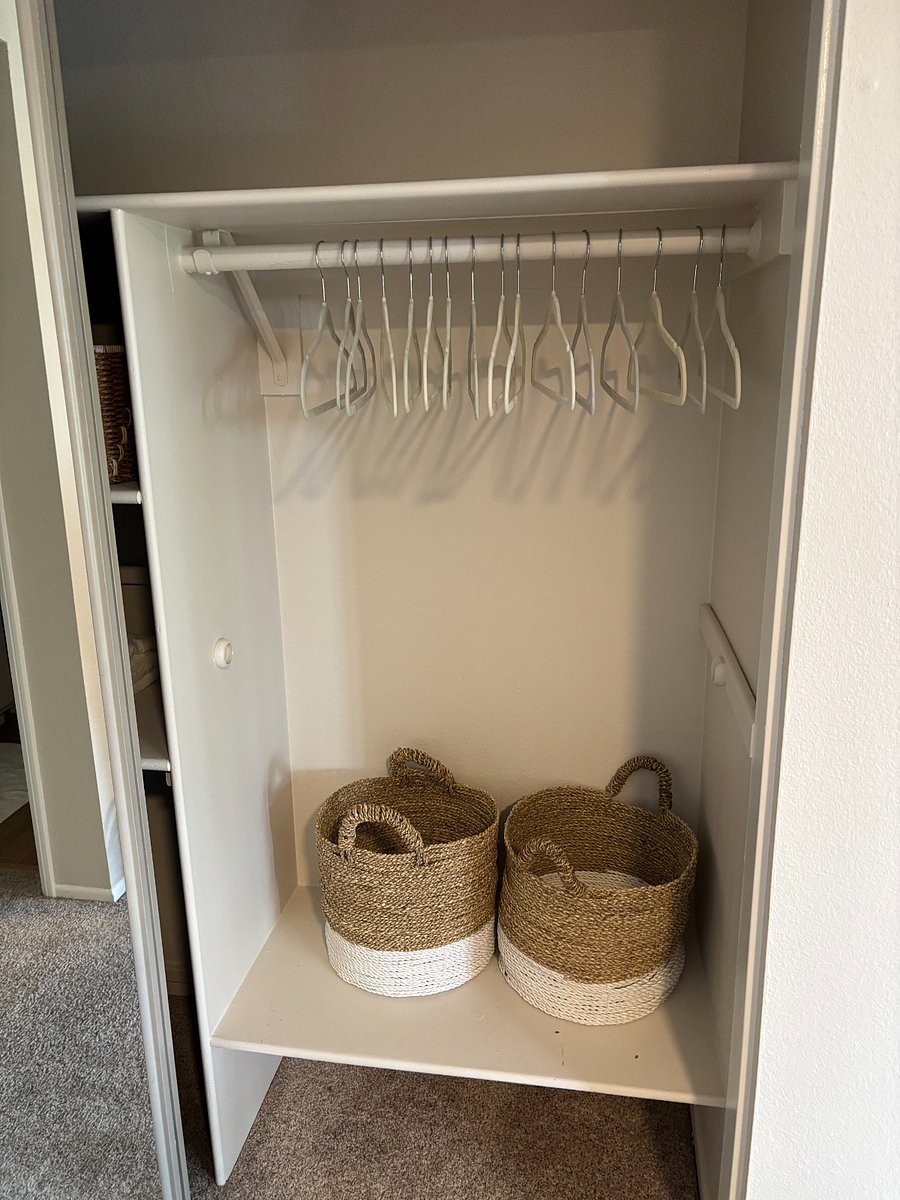 Large closet with hangers, baskets included