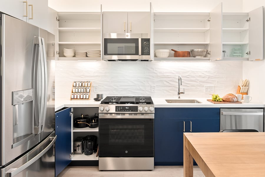 A modern kitchen with stainless steel appliances and clean, elegant lines.
Everything you need for cooking, snacking, or entertaining.