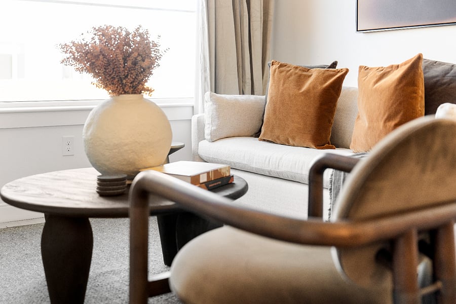 A polished living room with beautiful finishes and ample seating.
The heart of your stay for comfort and connection.