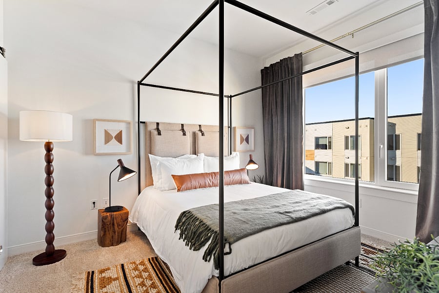Drift off in a beautifully designed bedroom with soft, inviting linens.
A true sanctuary for restful nights.