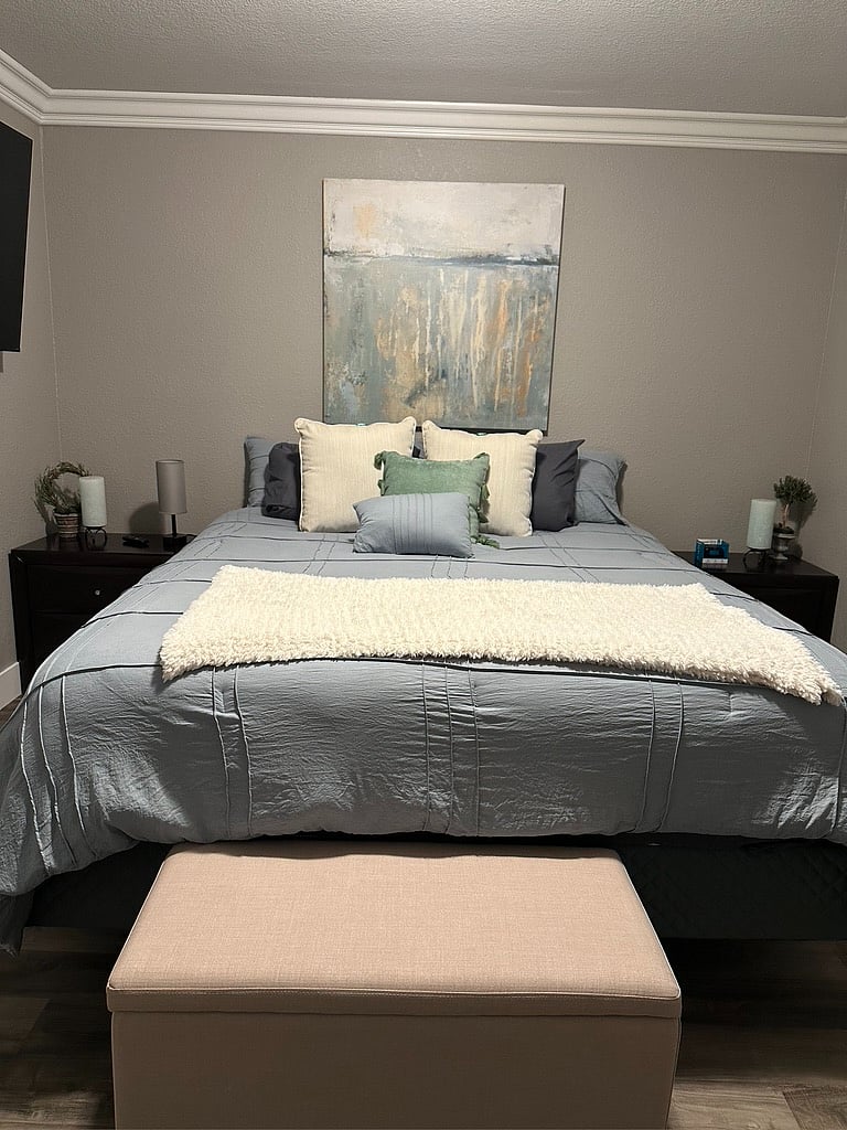 Comfortable bedroom with smart TV