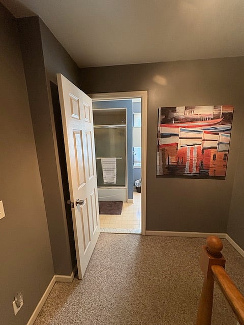 upstairs landing. bathroom (ahead). bedroom #1 - left. Bedroom #2 - behind