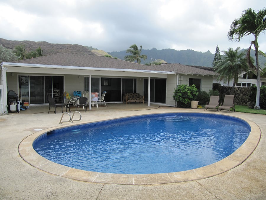 Covered deck, BBQ area and Makapuu Blue Pool.
