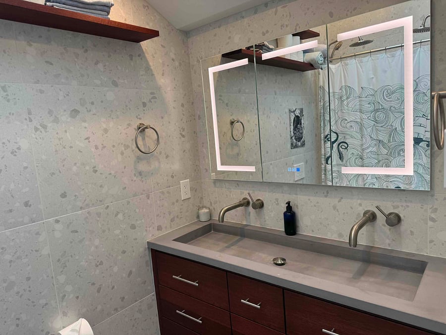Double sink and large medicine cabinet and vanity