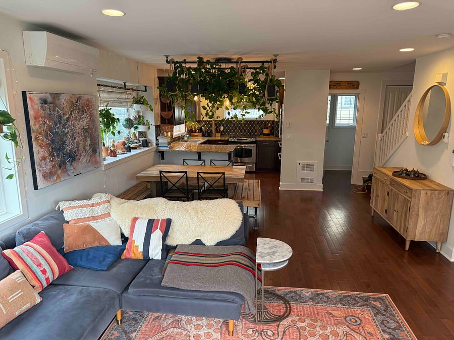 Shared, open concept living, dining, kitchen