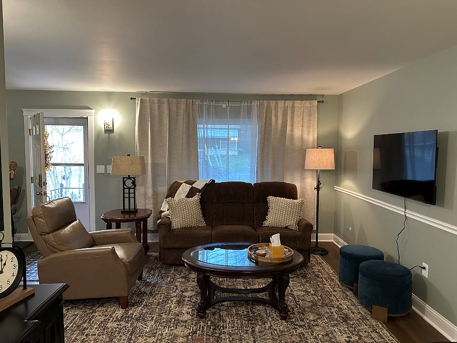 Living Room with TV, lazy boy couch and haverty recliner
