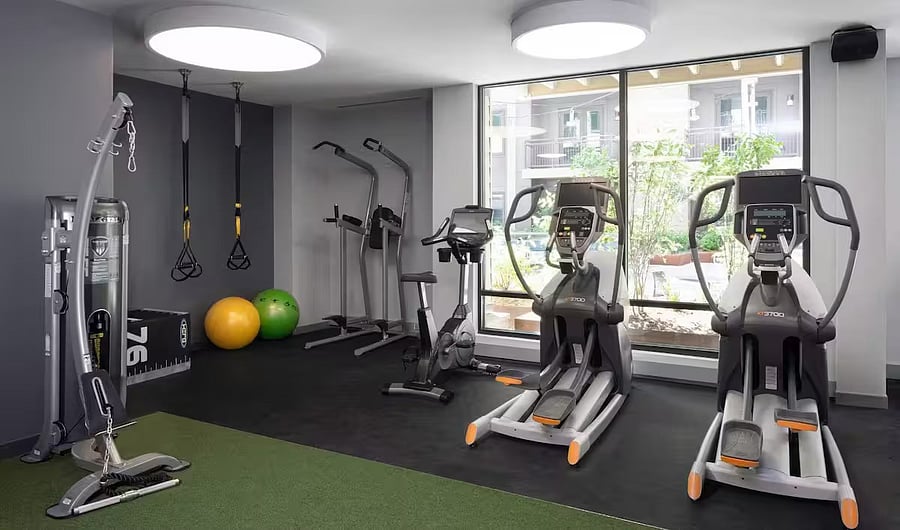 Thoughtfully designed for movement, motivation, and clarity.
Work out in comfort with everything you need at hand.