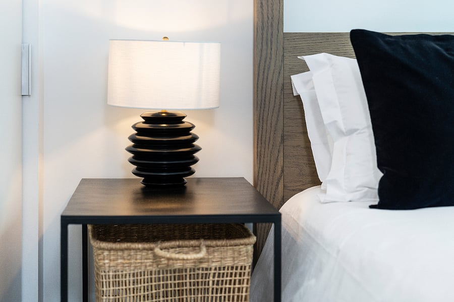 Soft textures, warm tones, and a sense of quiet luxury.
This bedroom invites you to unwind and recharge.